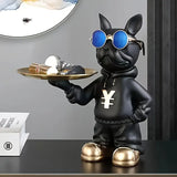Estatueta Decorativa Bulldog Francês Mordomo com Bandeja