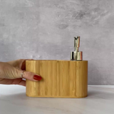 Dispenser Porta Detergente E Esponja Com Valvula Bambu Kit Pia Cozinha