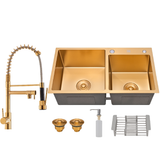 Cuba Para Pia De Cozinha Dupla Aço Inox Kit Torneira Flexível Gourmet Dourada