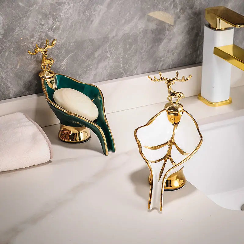 Porta Sabonete Para Banheiro Estilo Nórdico Em Cerâmica Com Drenagem Automática