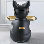 Escultura Decorativa de Cachorro Bulldog com Bandeja e Óculos