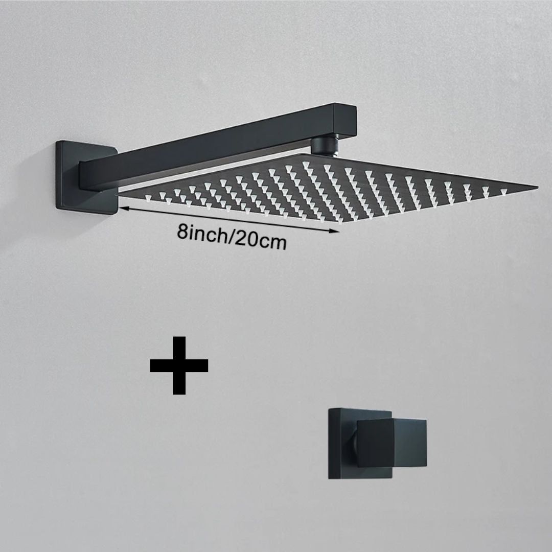 Kit Ducha Chuveiro 20×20cm Inox 304 Com Acabamentos Registros Preto/Cromado Para Chuveiro Banheiro