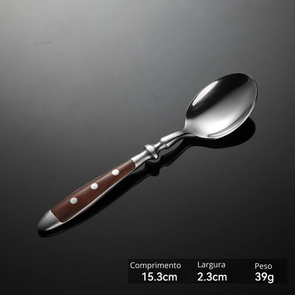 Conjunto Talheres Aço Inoxidável Clássicos Com Cabo Em Madeira