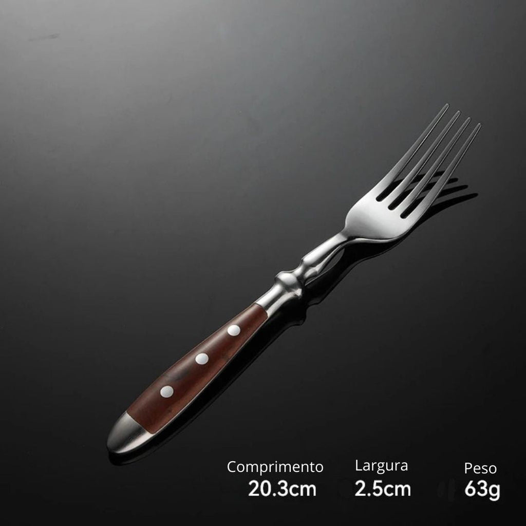 Conjunto Talheres Aço Inoxidável Clássicos Com Cabo Em Madeira