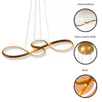 Lustre Pendente de Led 40w Dourado 75cm 3 Cores De Luz
