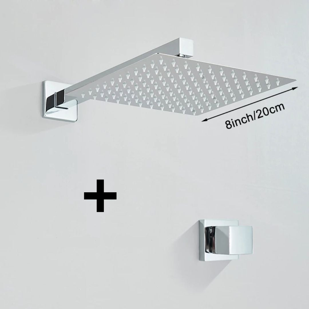 Kit Ducha Chuveiro 20×20cm Inox 304 Com Acabamentos Registros Preto/Cromado Para Chuveiro Banheiro