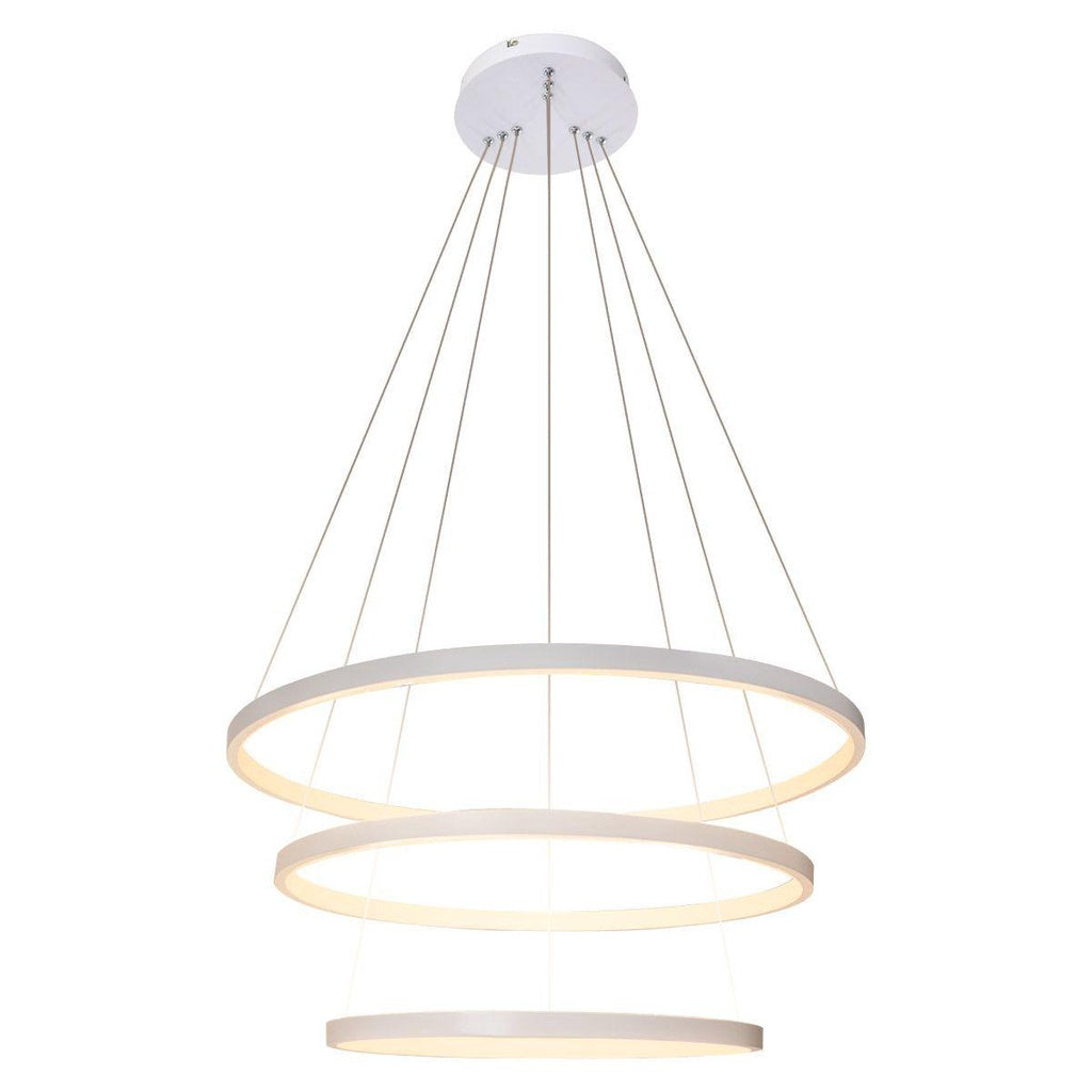 Lustre Led Moderno Com Controle Pendente Anéis 3 Arcos