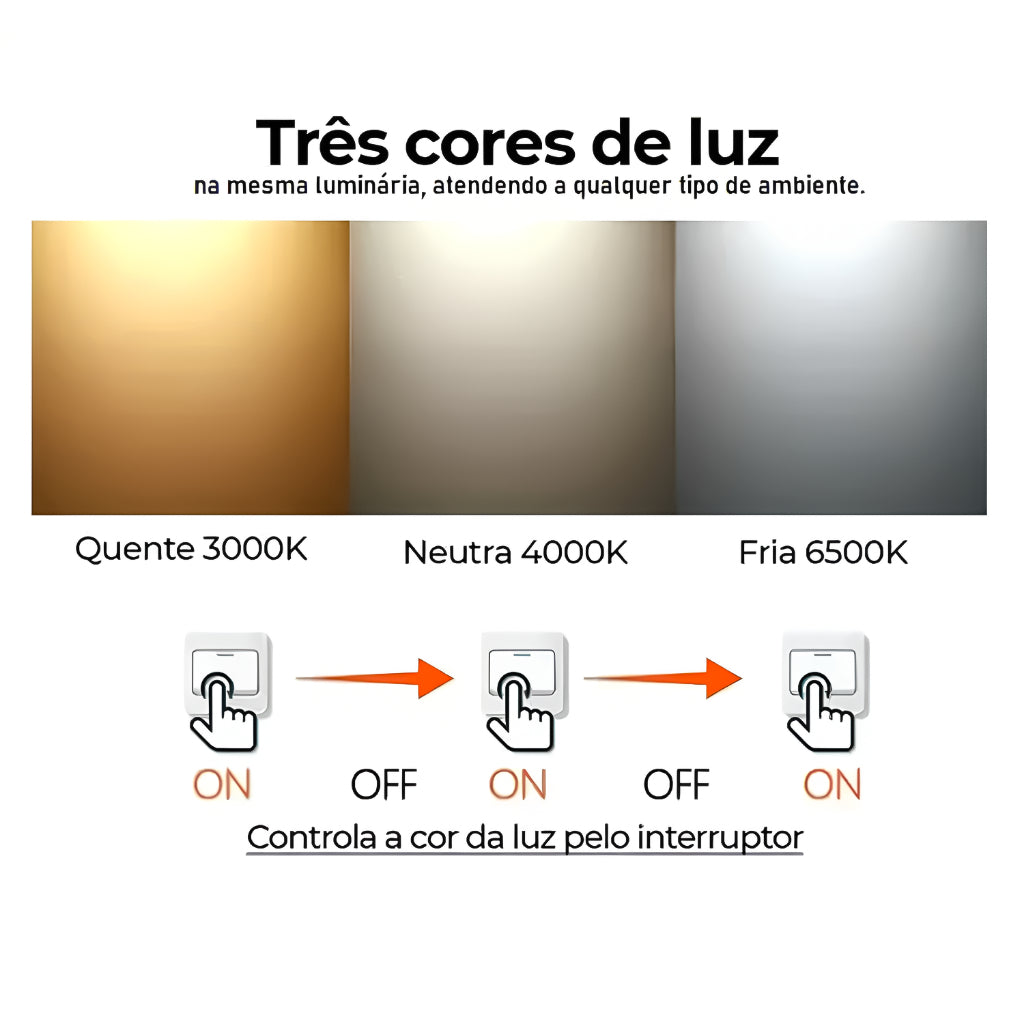 Lustre Pendente de Led 40w Dourado 75cm 3 Cores De Luz