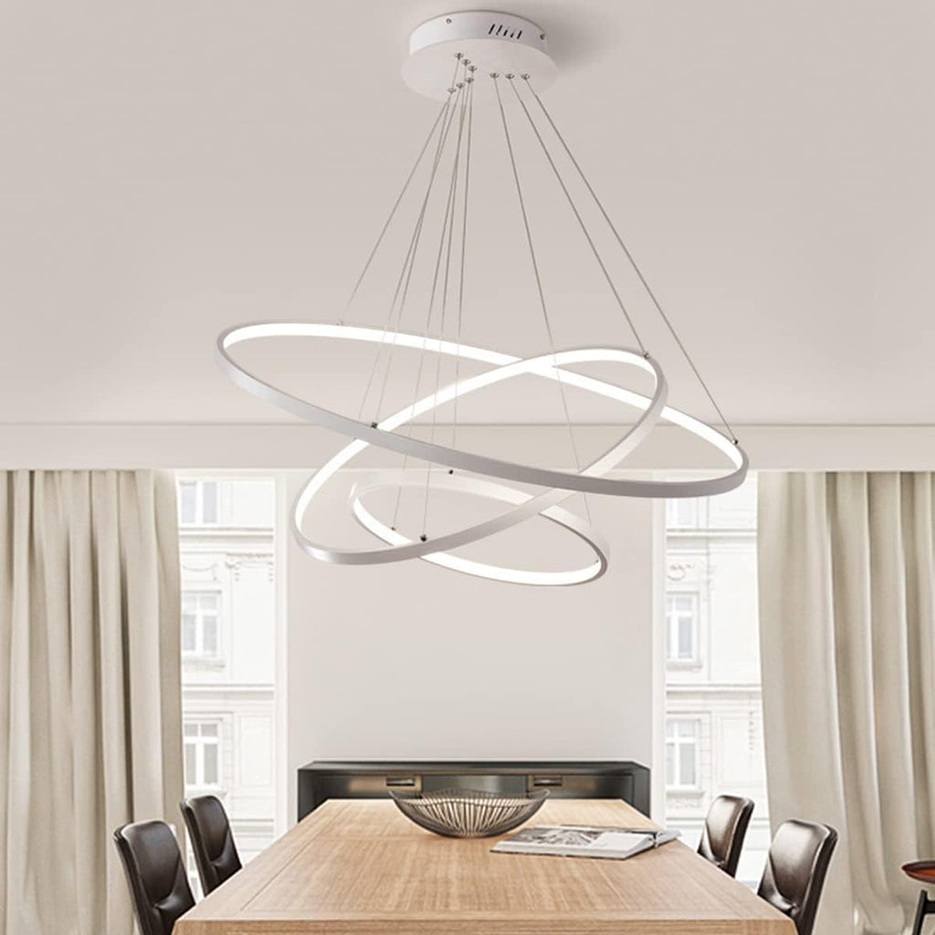 Lustre Led Moderno Com Controle Pendente Anéis 3 Arcos