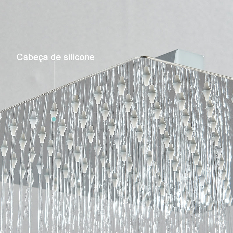 Kit Ducha Chuveiro 20×20cm Inox 304 Com Acabamentos Registros Preto/Cromado Para Chuveiro Banheiro