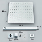 Kit Ducha Chuveiro 20×20cm Inox 304 Com Acabamentos Registros Preto/Cromado Para Chuveiro Banheiro