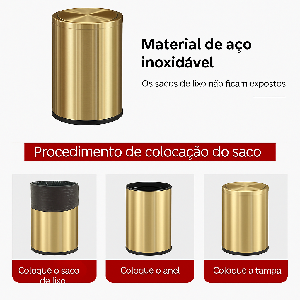 Lixeira Moderna Aço Inoxidável 9 Litros