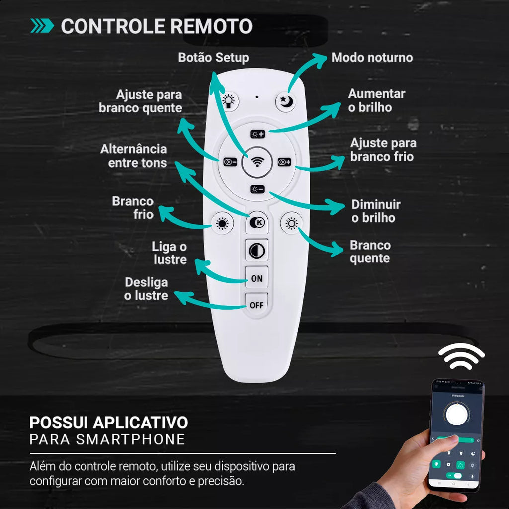 Lustre Pendente Moderno Vallbona com Controle Remoto