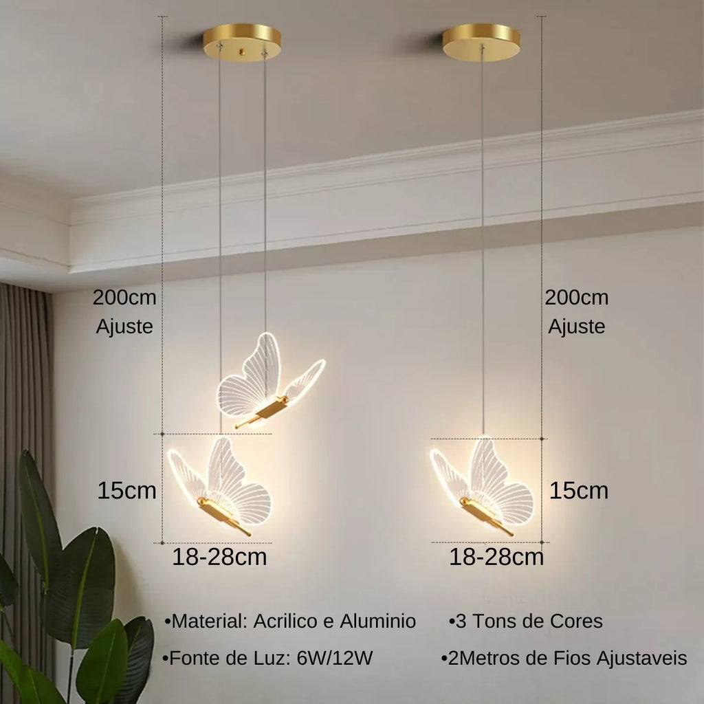 Luminária Pendente Borboleta Crystal Light