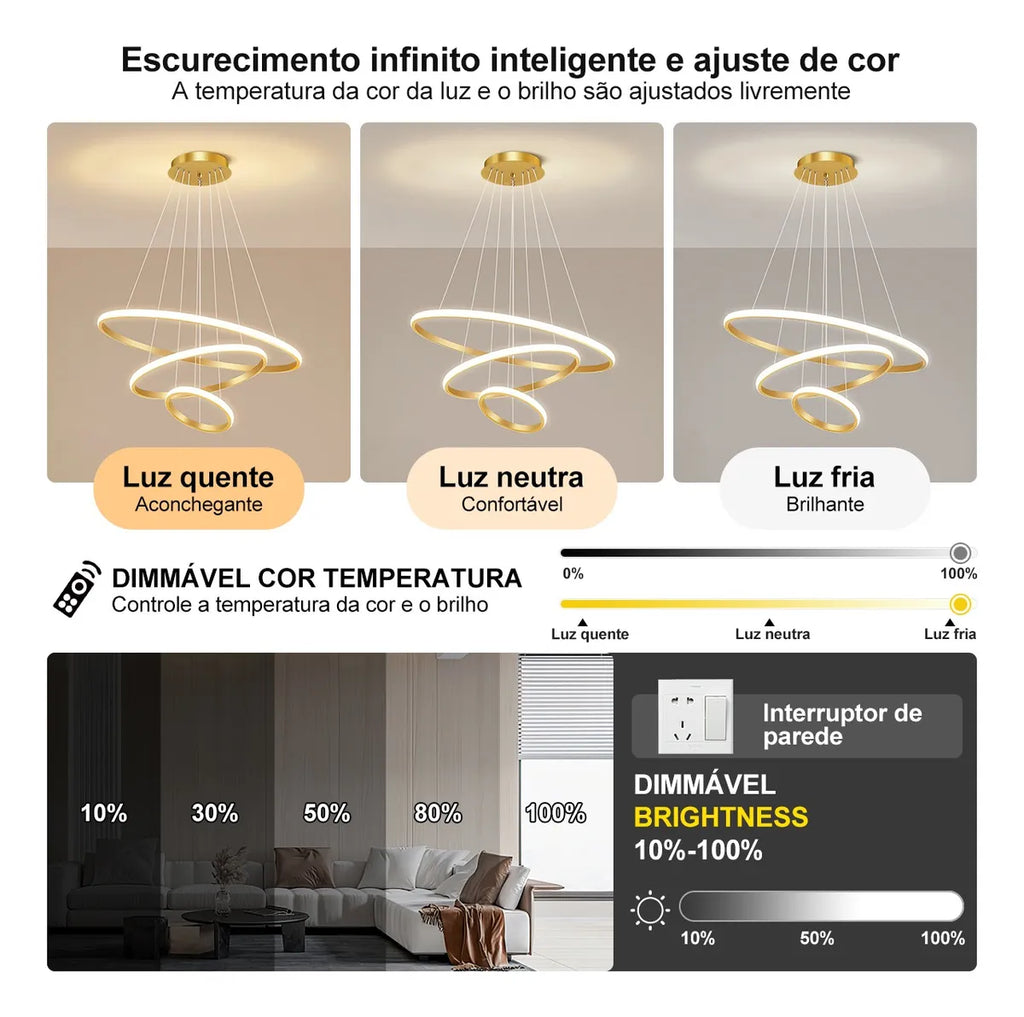 Lustre Pendente Circular Triplo em LED