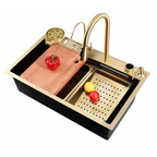 Cuba Pia Dourada Cozinha Gourmet Quadrada 75x45cm Aço Inoxidável 304 Com Acessórios Completos