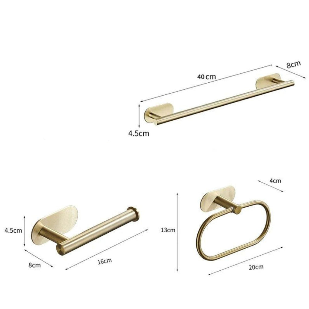 Conjunto Acessórios Para Banheiro Roma 4 Peças Alto Adesivas Aço Inoxidável Escovado Dourado
