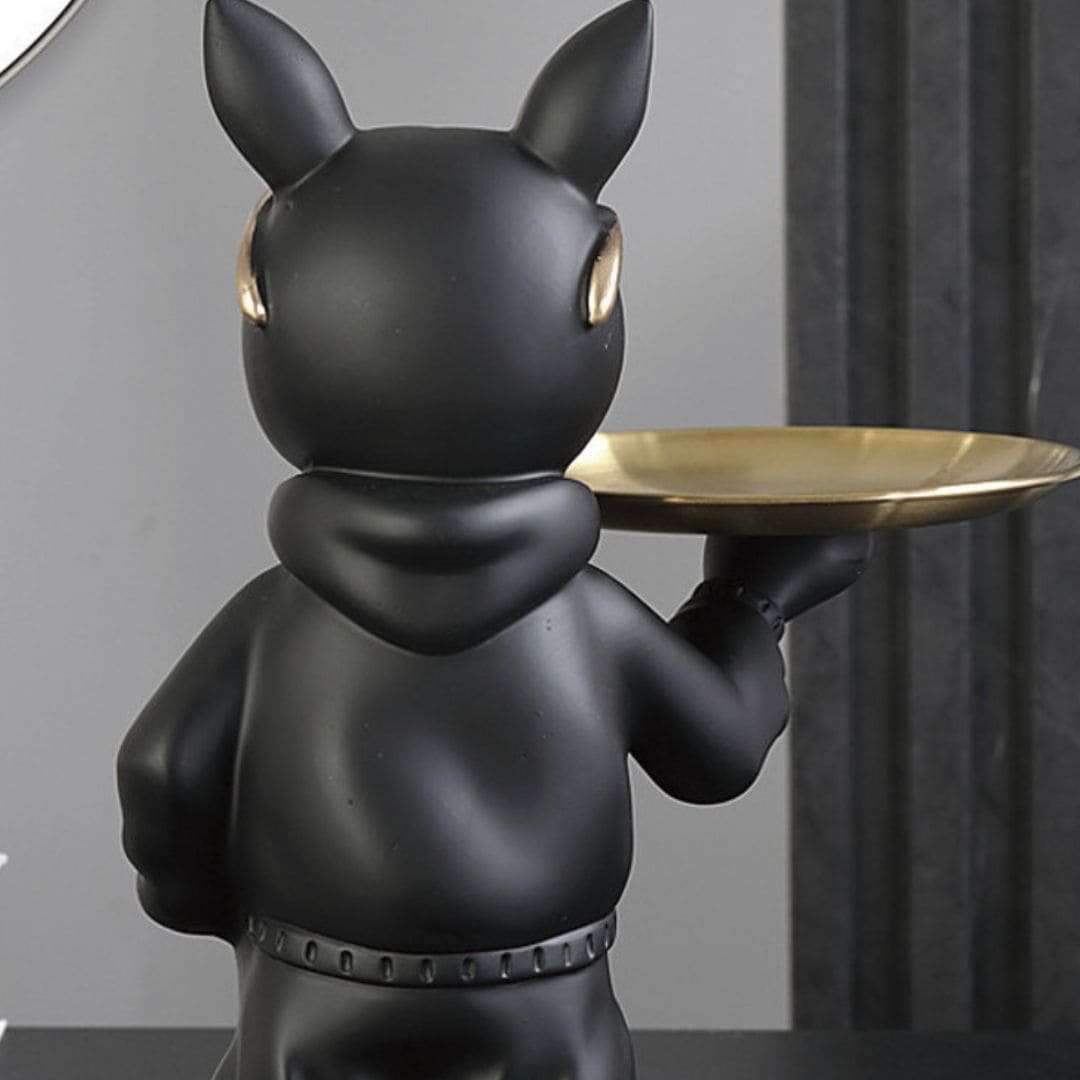 Estatueta Decorativa Bulldog Francês Mordomo com Bandeja