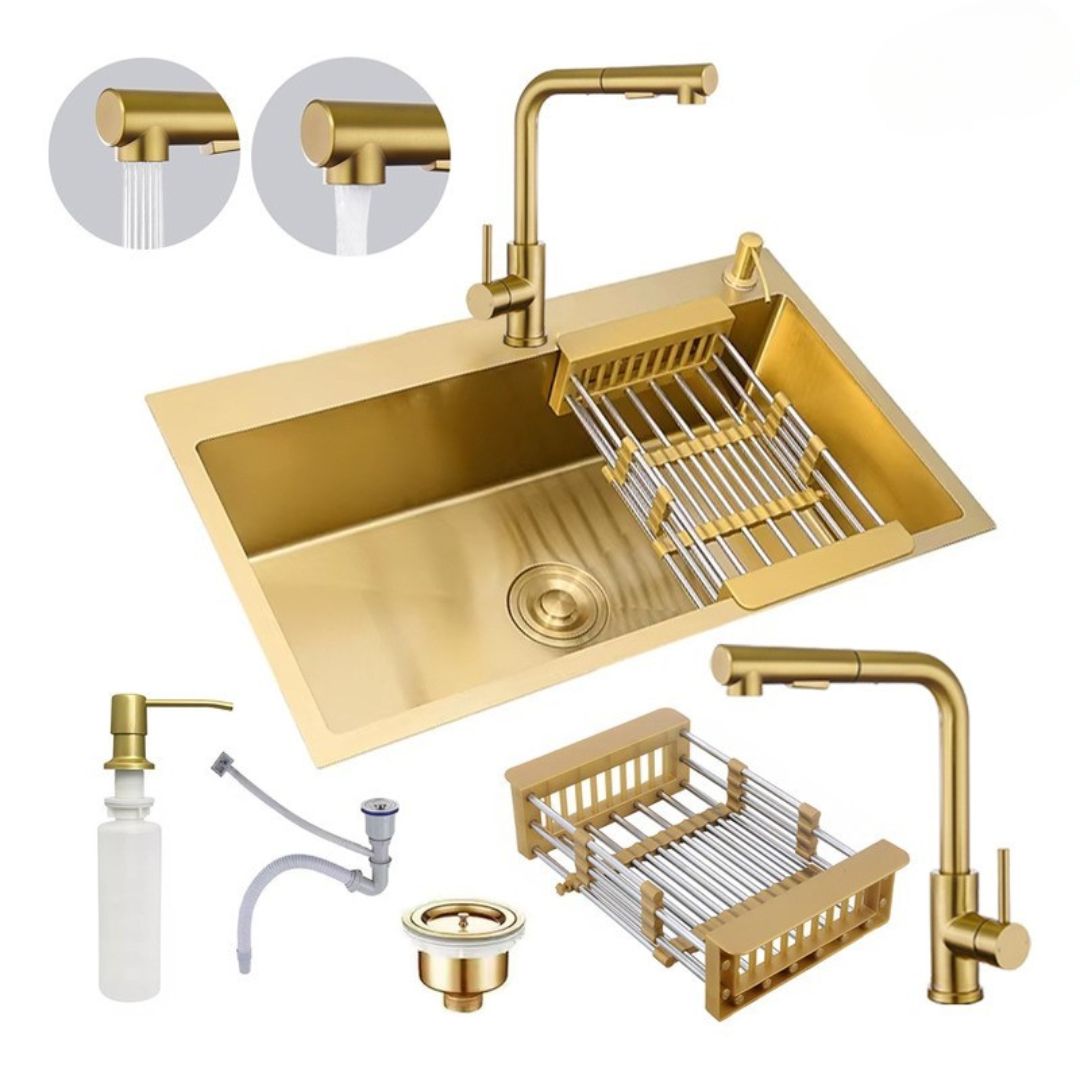 Cuba Pia Dourada Inox 304 Gourmet Cozinha 60x45 Com Torneira Escovado E Acessórios