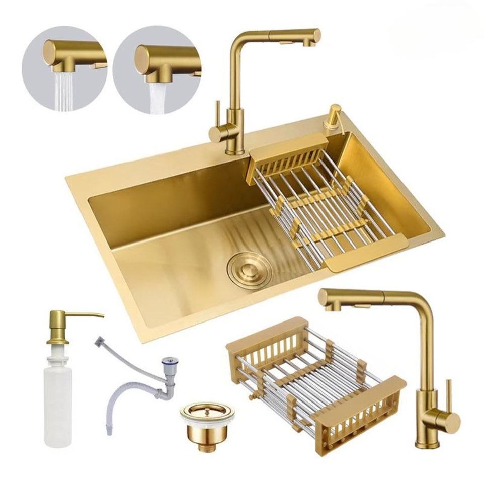 Cuba Pia Dourada Inox 304 Gourmet Cozinha 60x45 Com Torneira Escovado E Acessórios