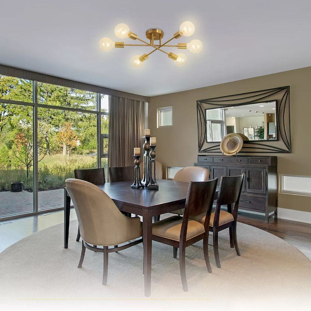 Lustre Para Sala Moderno Dourado 6 Lâmpadas