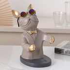 Escultura Decorativa BullDog Francês Mordomo Suporte de Vinho