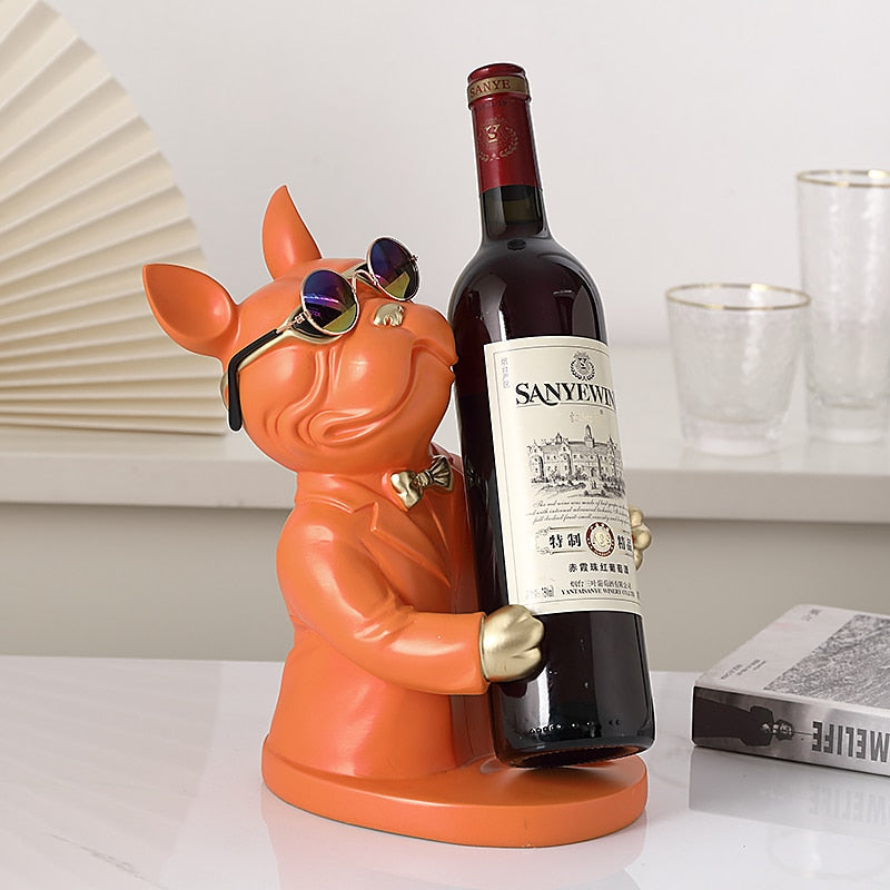 Escultura Decorativa BullDog Francês Mordomo Suporte de Vinho