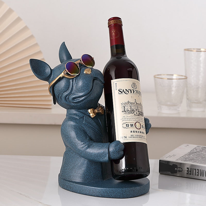 Escultura Decorativa BullDog Francês Mordomo Suporte de Vinho