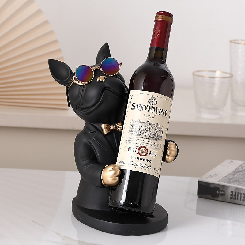 Escultura Decorativa BullDog Francês Mordomo Suporte de Vinho