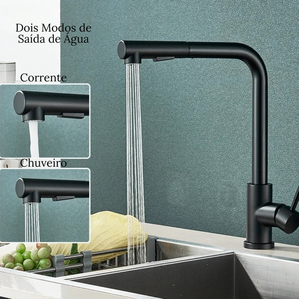Torneira Gourmet para Cozinha Retrátil 360º Monocomando Pulverizador Dupla Misturador