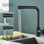 Torneira Gourmet para Cozinha Retrátil 360º Monocomando Pulverizador Dupla Misturador