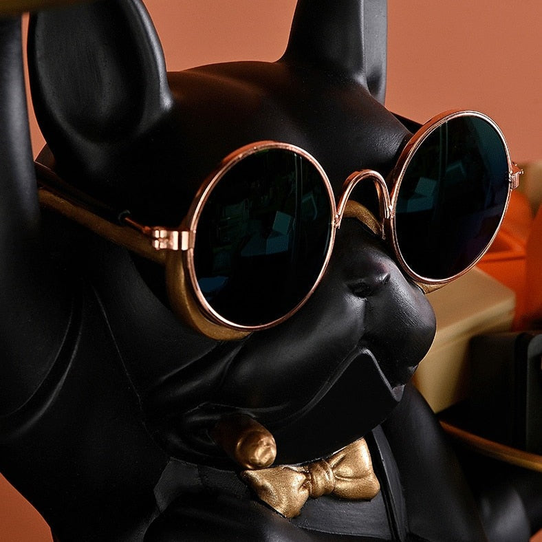 Escultura Decorativa BullDog Francês Decoração Mordomo KungFu Bandeja Dupla