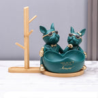 Estatueta Decorativa BullDog Francês Casal Edição Limitada - Suporte de Madeira Brinde