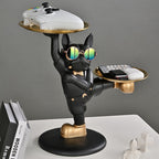 Escultura Decorativa BullDog Francês Decoração Mordomo KungFu Bandeja Dupla