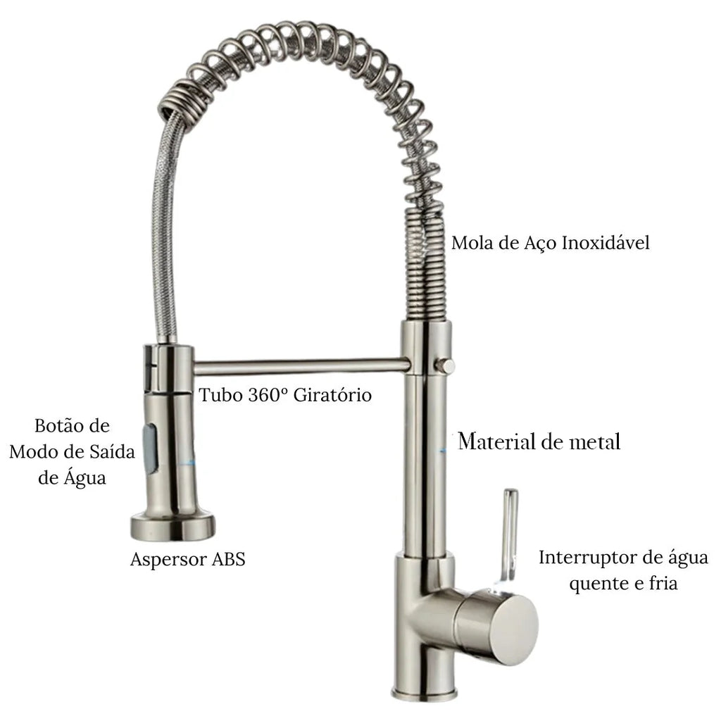 Torneira Gourmet Cozinha Com Extensor Quente e Frio