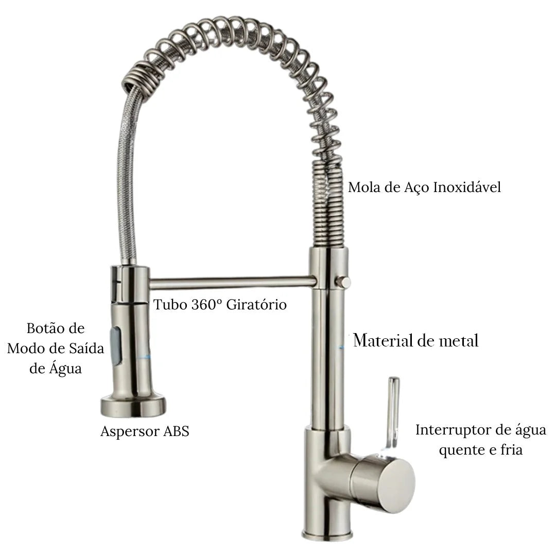 Torneira Gourmet Cozinha Com Extensor Quente e Frio