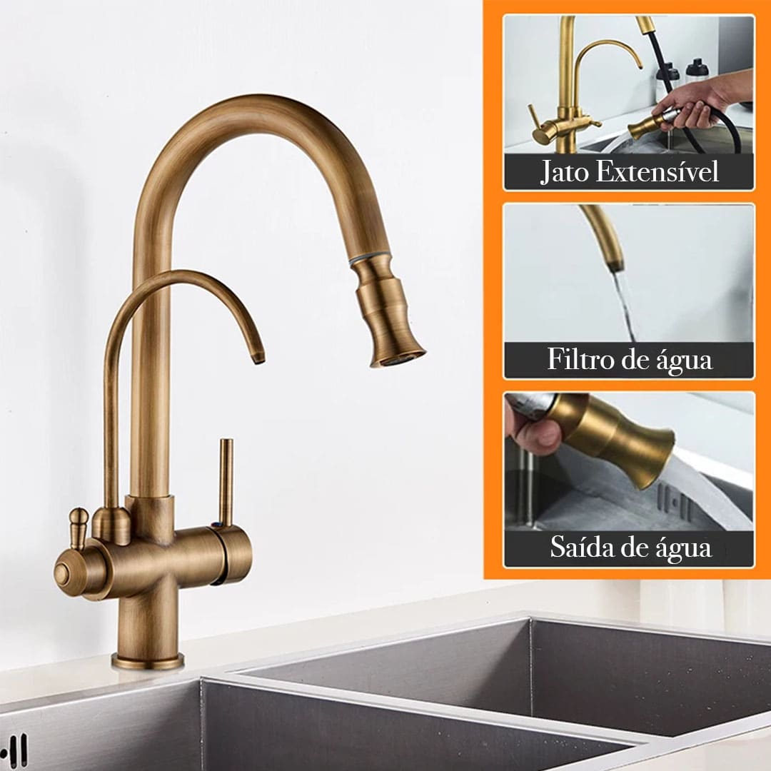 Torneira Com Filtro Para Cozinha Monocomando Com Jato Extensível Modelo Mistral