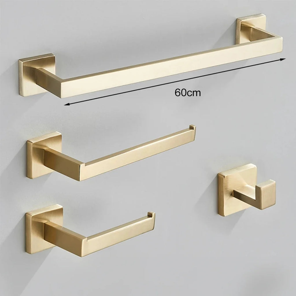 Kit Acessórios Para Banheiro Completo 4 Peças Inox 40/60cm Toalheiro De Banheiro Dourado Escovado
