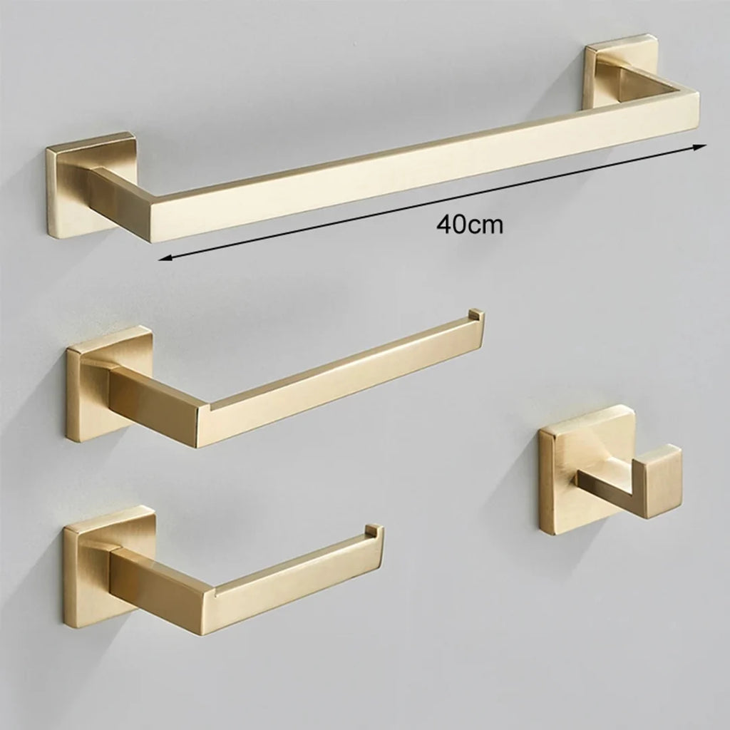 Kit Acessórios Para Banheiro Completo 4 Peças Inox 40/60cm Toalheiro De Banheiro Dourado Escovado
