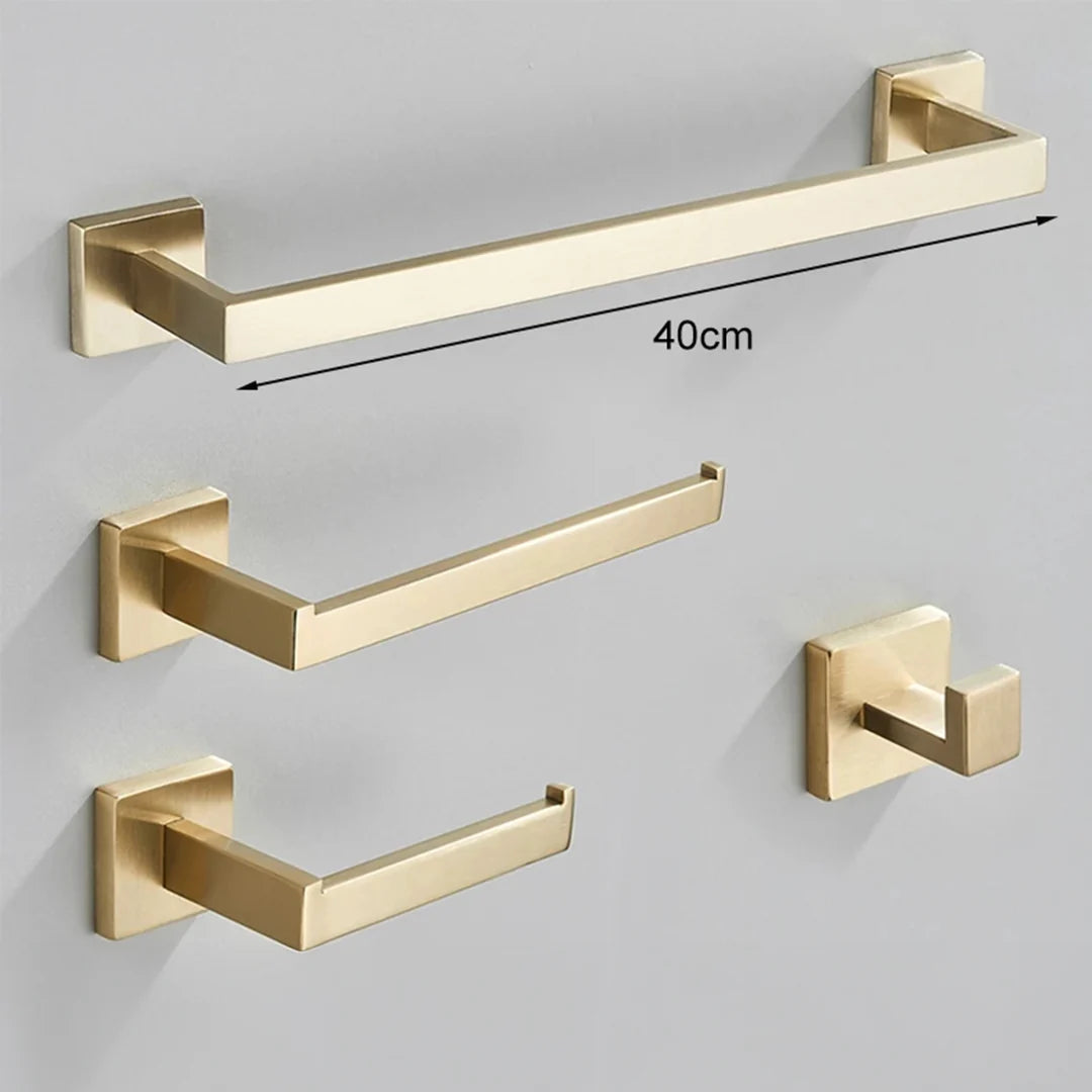 Kit Acessórios Para Banheiro Completo 4 Peças Inox 40/60cm Toalheiro De Banheiro Dourado Escovado