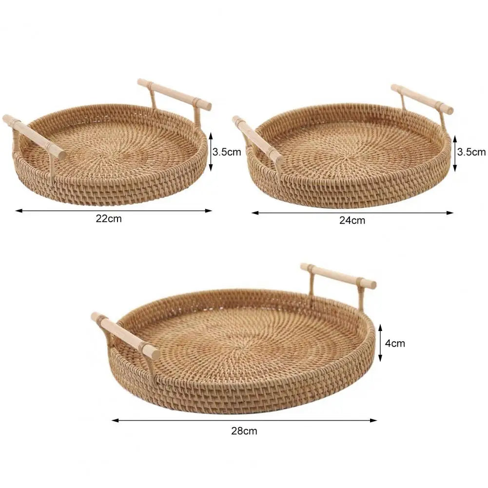 Bandeja Decorativa Para Cantinho Do Café De Rattan Redonda