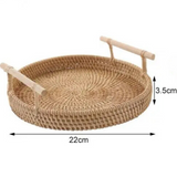 Bandeja Decorativa Para Cantinho Do Café De Rattan Redonda