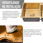Cuba Para Pia De Cozinha Dupla Aço Inox Kit Torneira Flexível Gourmet Dourada