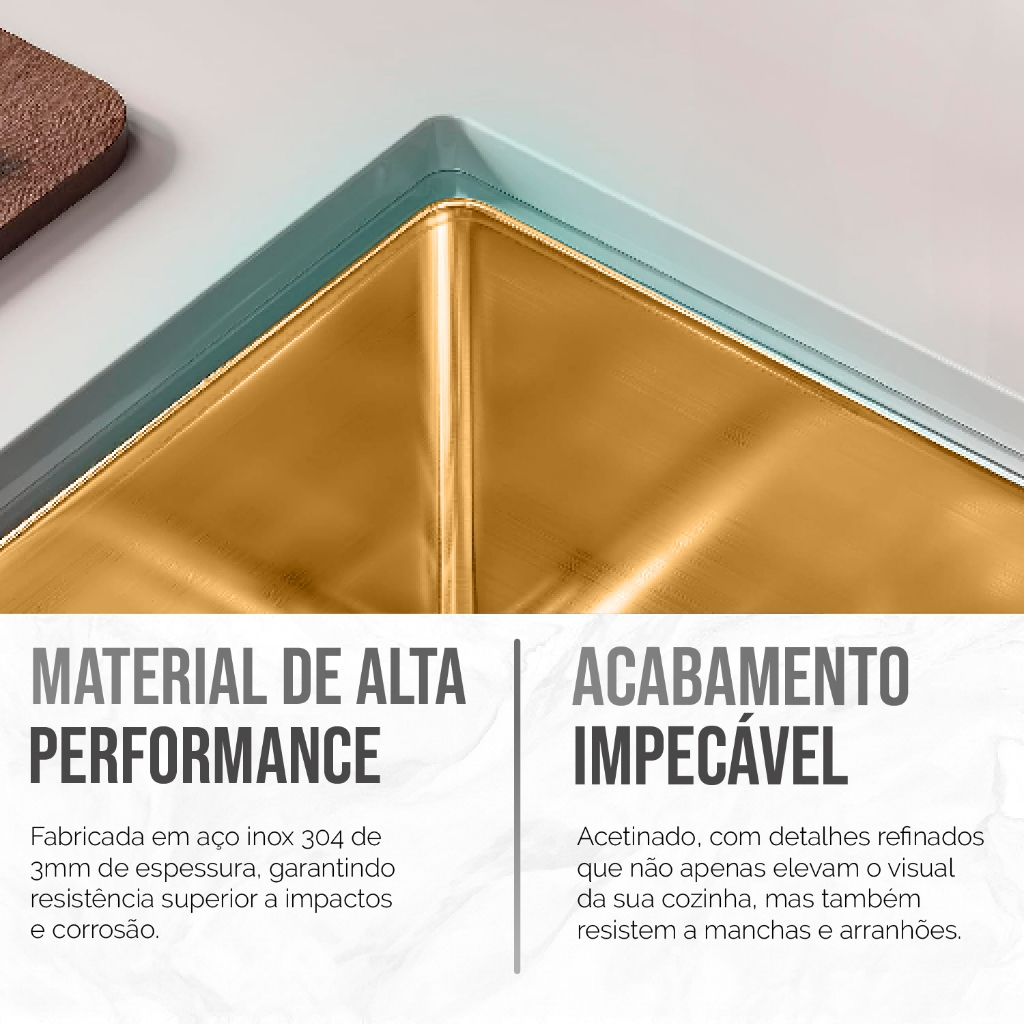Cuba Para Pia De Cozinha Dupla Aço Inox Kit Torneira Flexível Gourmet Dourada