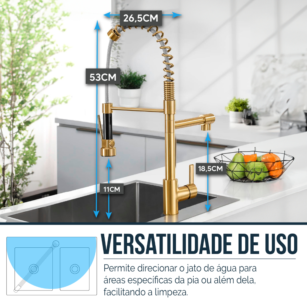 Cuba Para Pia De Cozinha Dupla Aço Inox Kit Torneira Flexível Gourmet Dourada