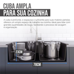 Cuba Para Pia De Cozinha Dupla Aço Inox Kit Torneira Flexível Gourmet Dourada