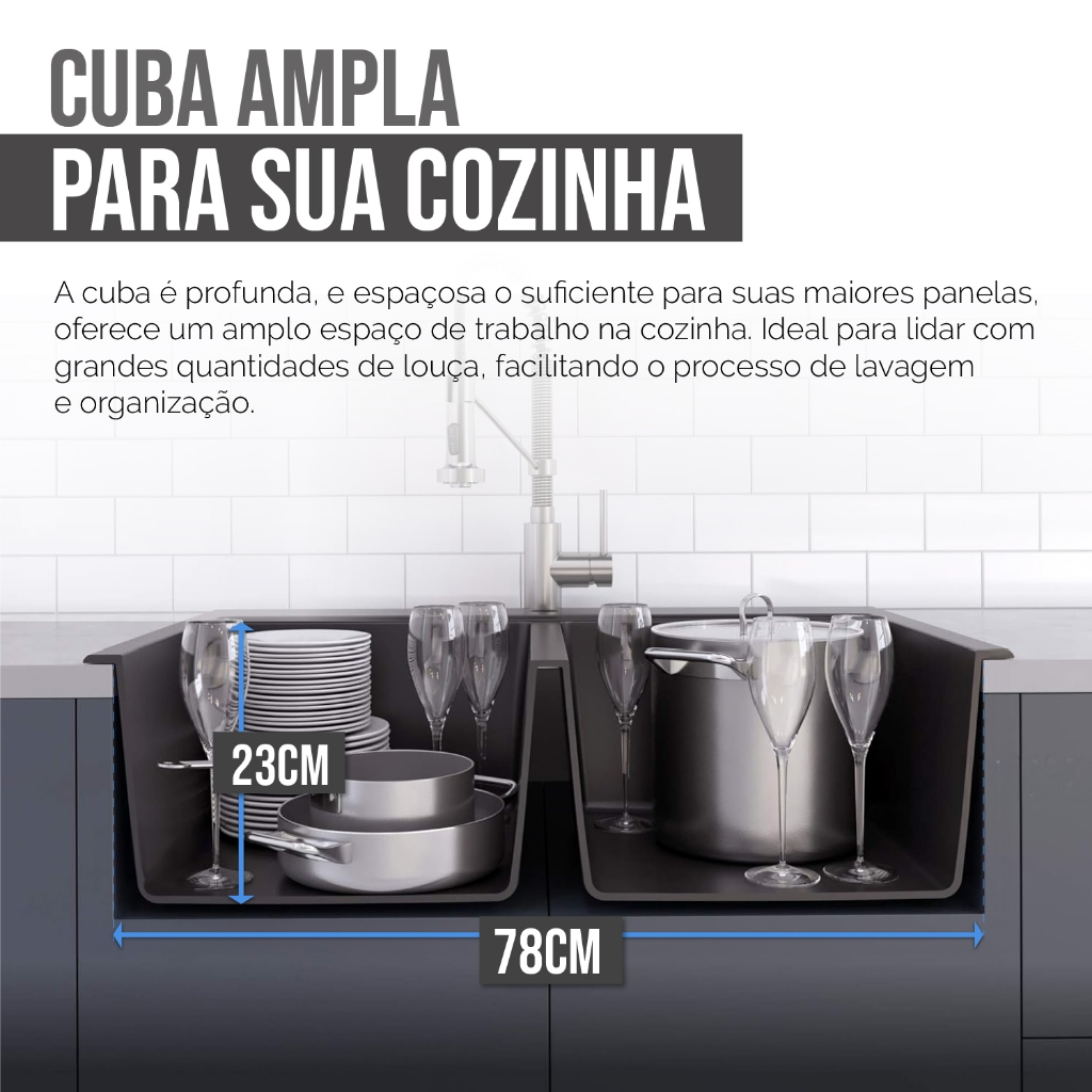 Cuba Para Pia De Cozinha Dupla Aço Inox Kit Torneira Flexível Gourmet Dourada