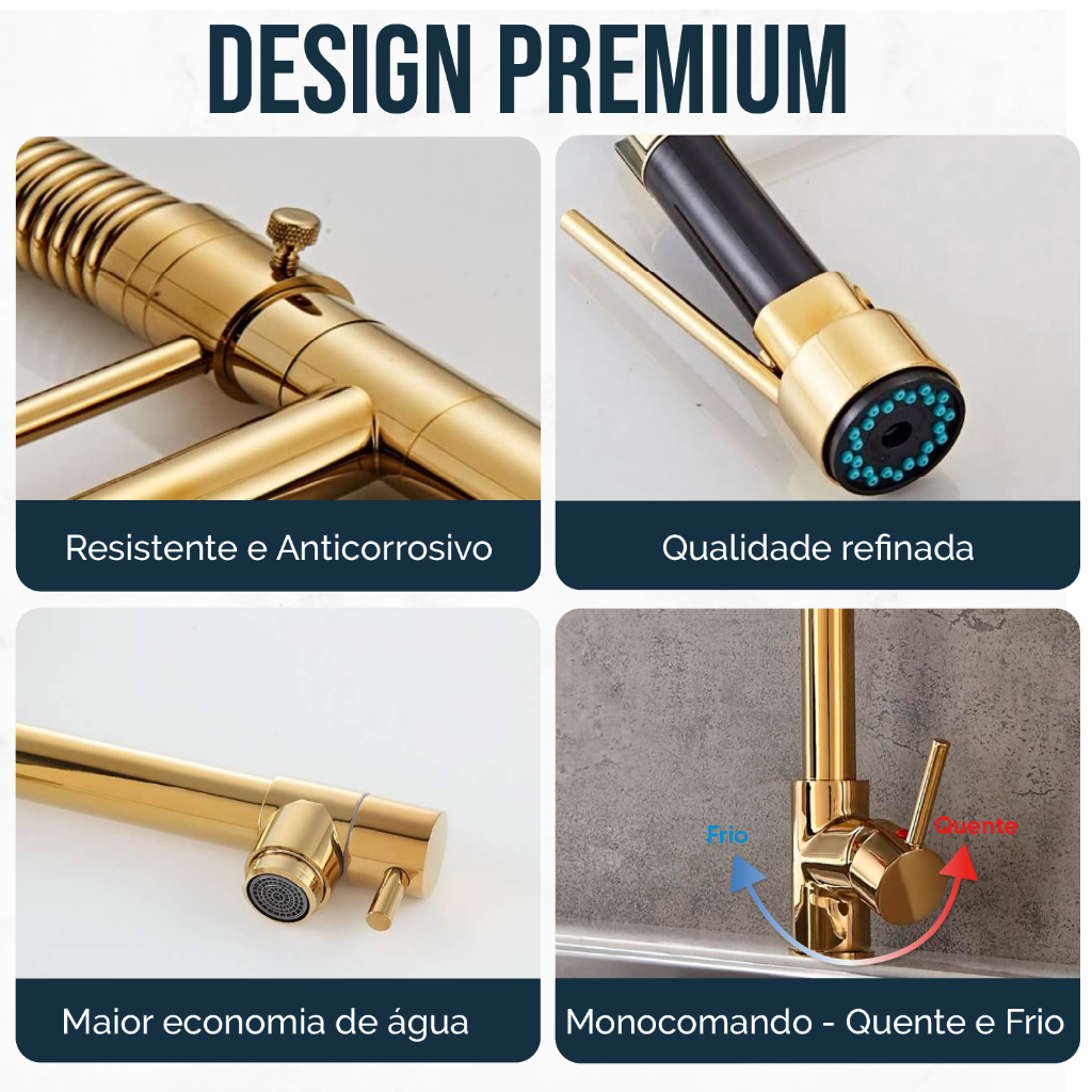 Cuba Para Pia De Cozinha Dupla Aço Inox Kit Torneira Flexível Gourmet Dourada