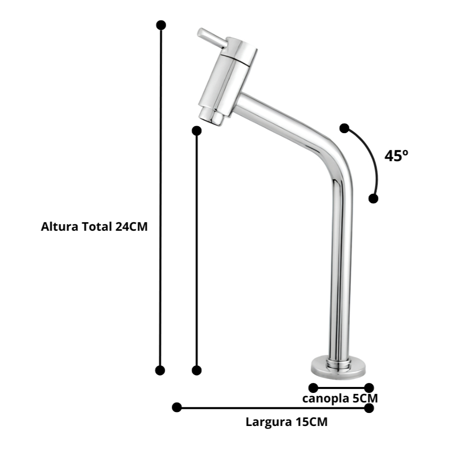 Torneira Banheiro Redonda Bica Fixa 1/4 Volta Metal