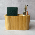 Dispenser Porta Detergente E Esponja Com Valvula Bambu Kit Pia Cozinha